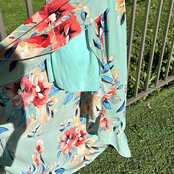 Scobe Green Floral Summer Wrap Dress Size Large - Picture 6 of 11